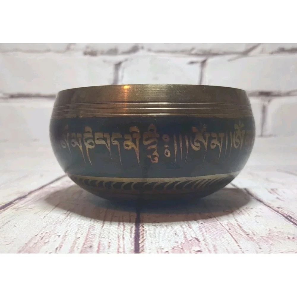 Vintage Bronze Or Brass & Black Tibetan Singing Bowl